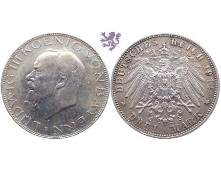 3 mark, 1914. Ludwig III Koenig Von Bayern