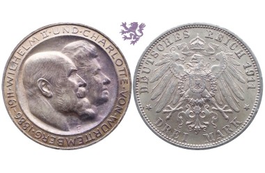 3 mark, 1911. Wilhelm II&Charlotte