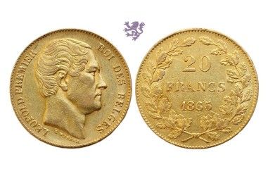 20 francs, 1865. Leopold