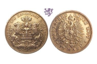 10 mark, 1877. J, Hamburg