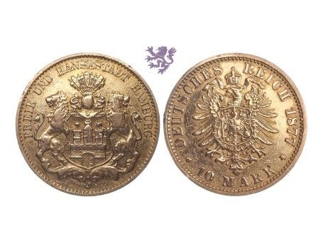 10 mark, 1877. J, Hamburg