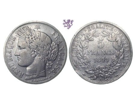 5 francs, 1849. A, Republic