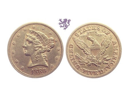 5 dollar, 1880. Liberty