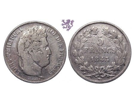 5 francs, 1843.W, Luis Philippe I