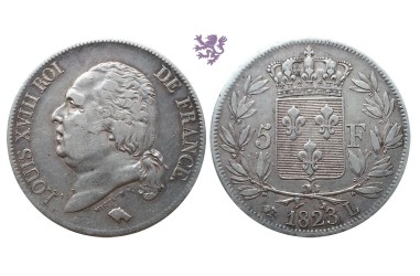 5 francs, 1823. L, Louis XVIII