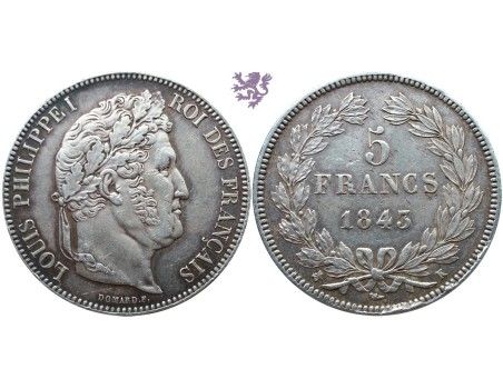 5 francs, 1843.K, Luis Philippe I