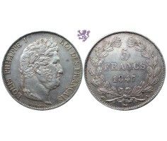 5 francs, 1847. A, Luis Philippe I