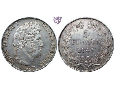 5 francs, 1847. A, Luis Philippe I