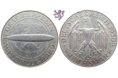 5 mark, 1930. F Flight of the Graf Zeppelin