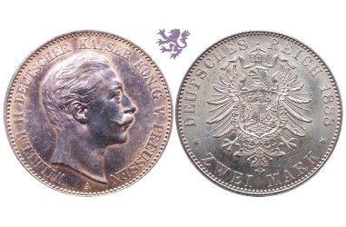 2 mark, 1888. Wilhelm II