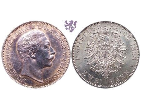 2 mark, 1888. Wilhelm II