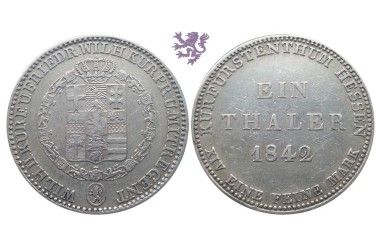 Thaler, 1842. Hessen-Kassel Kurfürst Wilhelm II.Friedrich Wilhelm