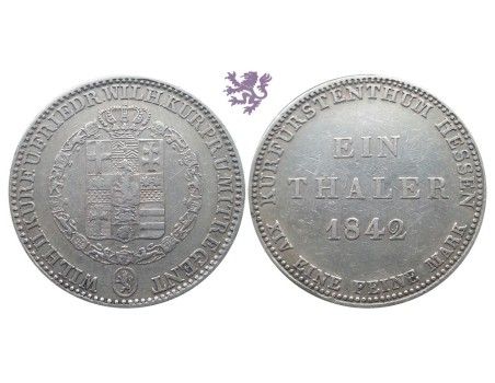 Thaler, 1842. Hessen-Kassel Kurfürst Wilhelm II.Friedrich Wilhelm