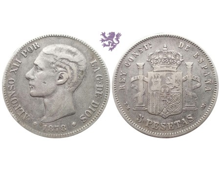 5 pesetas, 1878. Alfonso XII