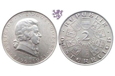 2 schilling, 1931. Wolfgang Amadeus Mozart