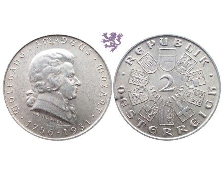 2 schilling, 1931. Wolfgang Amadeus Mozart