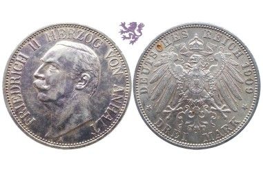 3 mark, 1909. Friedrich II Herzog von Anhalt