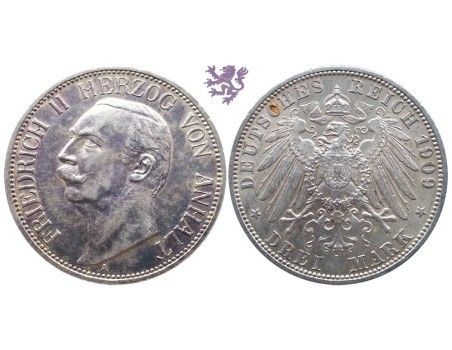 3 mark, 1909. Friedrich II Herzog von Anhalt