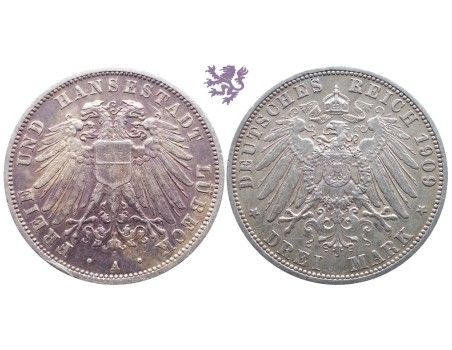 3 mark, 1909. Lübeck