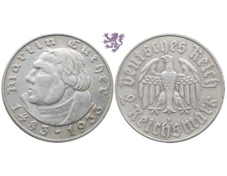 2 Reichsmark, 1933. Martin Luther