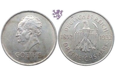 3 Reichsmark, 1932. Goethe