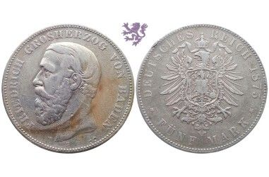 5 mark, 1875. Friedrich Grosherzog Von Baden
