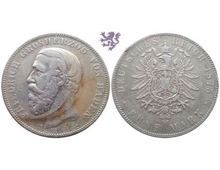 5 mark, 1875. Friedrich Grosherzog Von Baden