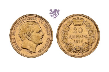 20 dinara, 1879. godine, Srbija, Milan Obrenović, raw