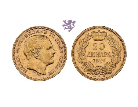 20 dinara, 1879. godine, Srbija, Milan Obrenović, raw