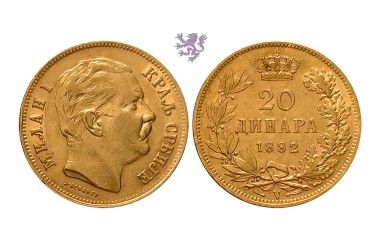 20 dinara, 1882., Milan I