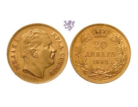 20 dinara, 1882., Milan I