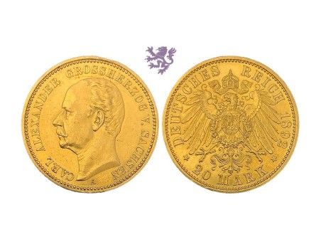 20 Mark, 1892. A, Karl Alexander, German States, Saxe Weimar Eisenach