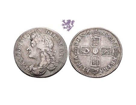 Sixpence, 1688., James II, England