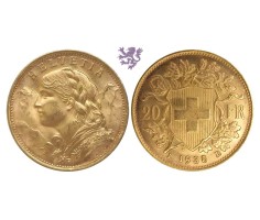 20 swiss francs, 1935. Helvetia