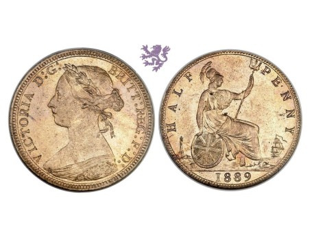 1/2 Penny, 1889. Victoria 2nd portrait