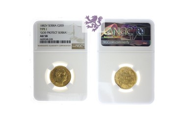 20 dinara, 1882. Milan I, NGC AU58
