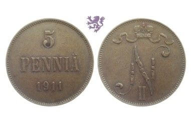 5 Penniä, 1911., Finland