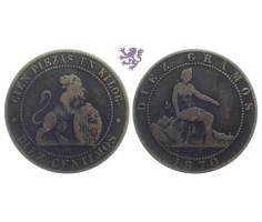 10 Centimos, 1870 OM, Hispania