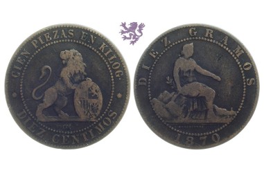 10 Centimos, 1870 OM, Hispania