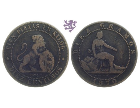 10 Centimos, 1870 OM, Hispania