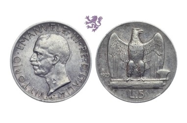 5 Lire, 1929. Vittorio Emanuele III