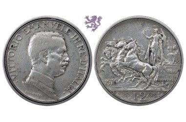2 Lire, 1916. Vittorio Emanuele III