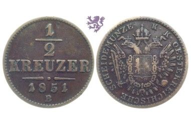 1/2 Kreuzer, 1851. B, Franz Joseph I