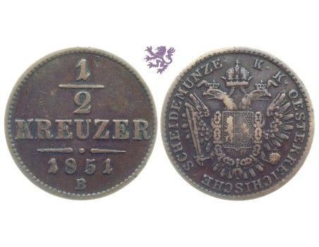 1/2 Kreuzer, 1851. B, Franz Joseph I