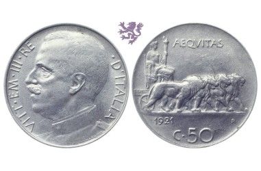 50 Centesimi, 1921. Vittorio Emanuele III