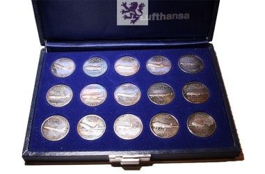 Lufthansa Airlines full set 15 Silver coins of aircraft fleet 1955-1983