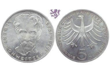 5 mark, 1975. Albert Schweitzer