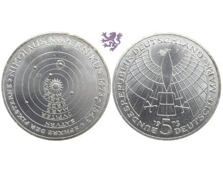 5 mark, 1973. 500th birthday of Nikolaus Kopernikus